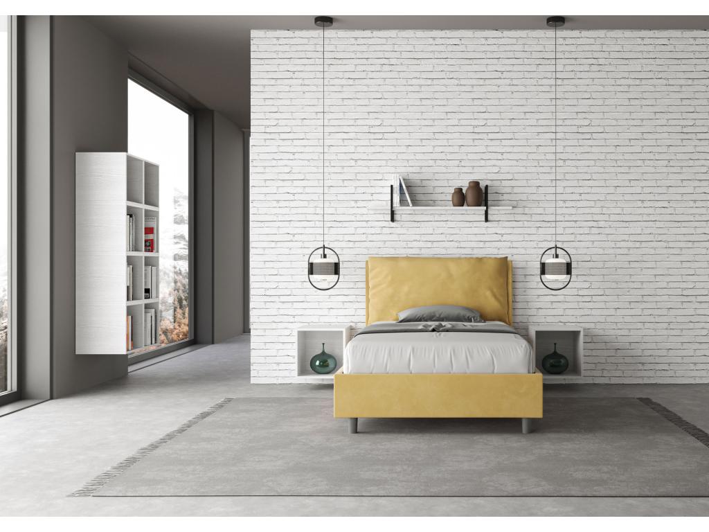 Lit 1 place et demi sans sommier rembourré 120x190 microfibre ocre Chicyla Large RTFK64528