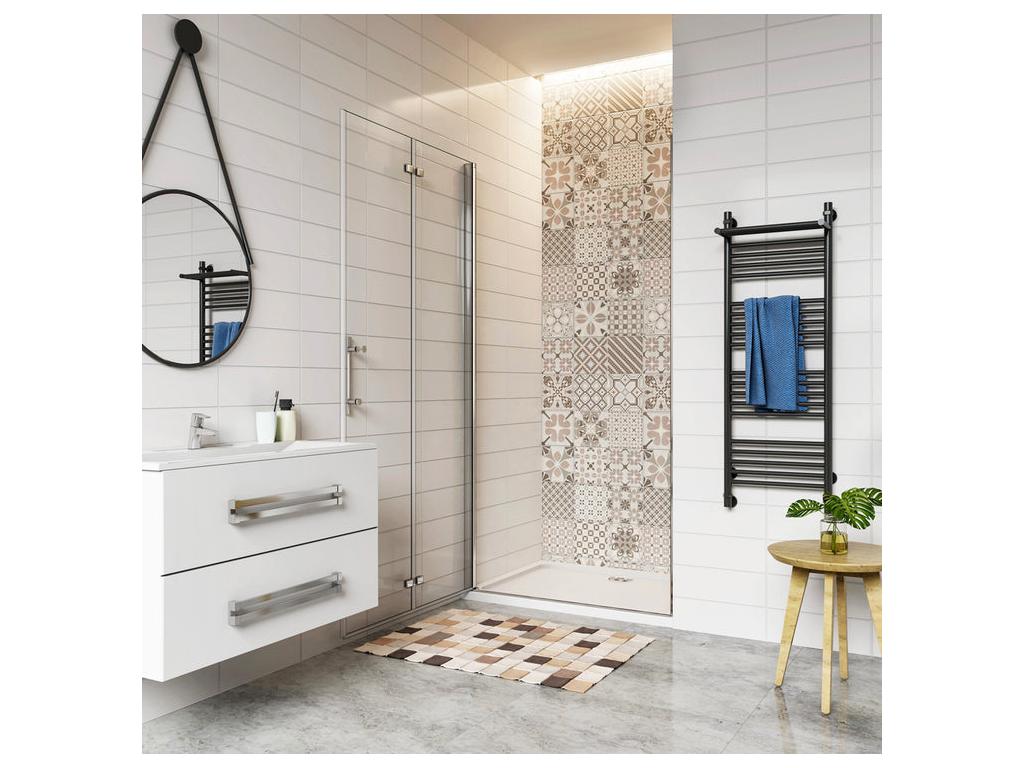 Porte de douche 90x185cm avec receveur de douche blanc 90x70x3cm porte de douche pivotante et pliante en verre securit anticalcaire PNFP42911