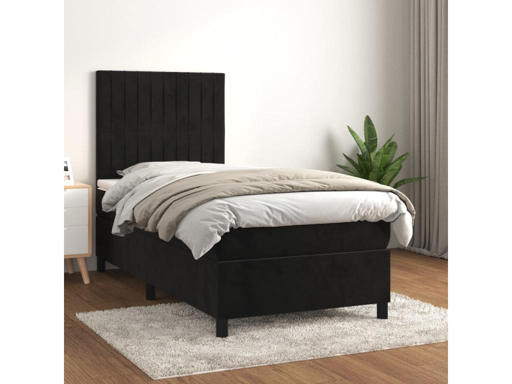 Lit à sommier tapissier avec matelas Noir 90x200 cm Velours DMXU00601
