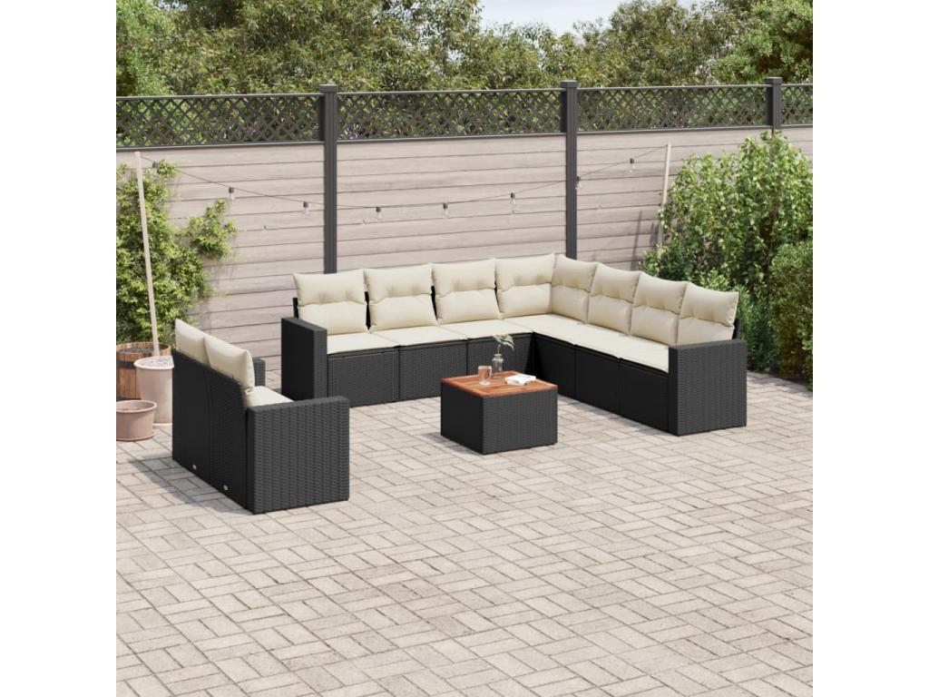 Salon de jardin 10 pcs avec coussins noir résine tressée AOHW13185