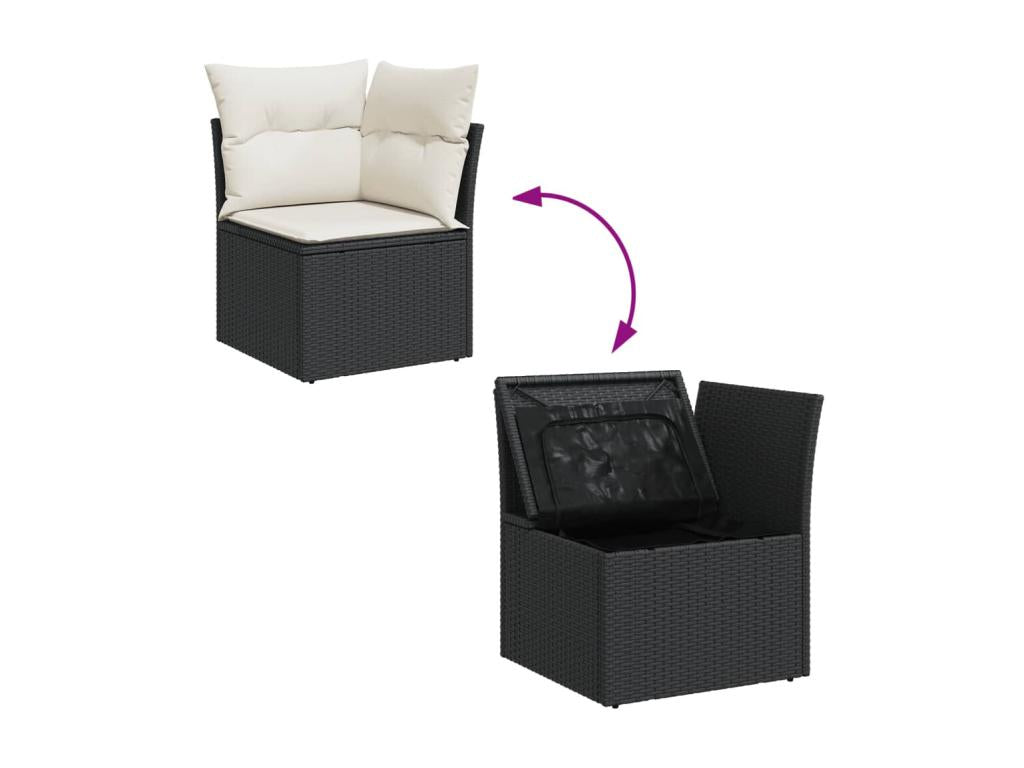 Salon de jardin 9 pcs avec coussins noir résine tressée WLTN57619