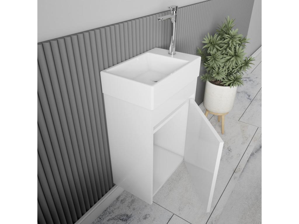 Meuble lave-main salle de bain design Chicyla largeur 45 cm blanc laqué XOFT94794
