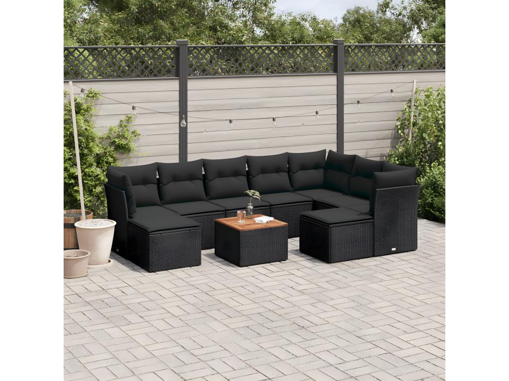 Salon de jardin 10 pcs avec coussins noir résine tressée XHFO76720