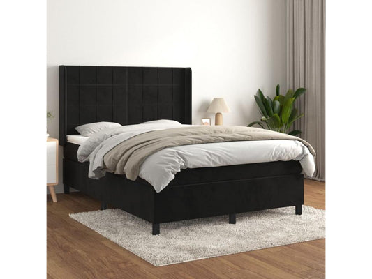 Upholstered bed base with mattress, black, 140x200 cm, velvet, JDPI76886
