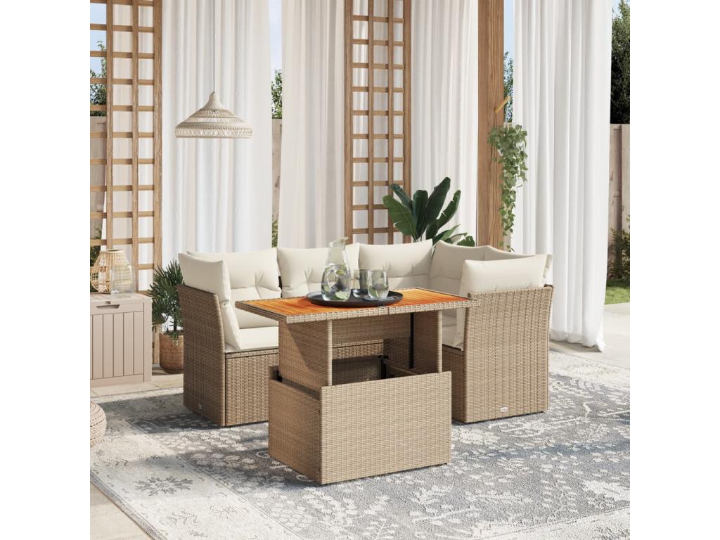 Salon de jardin avec coussins 5 pièces beige résine tressée YWXP01249