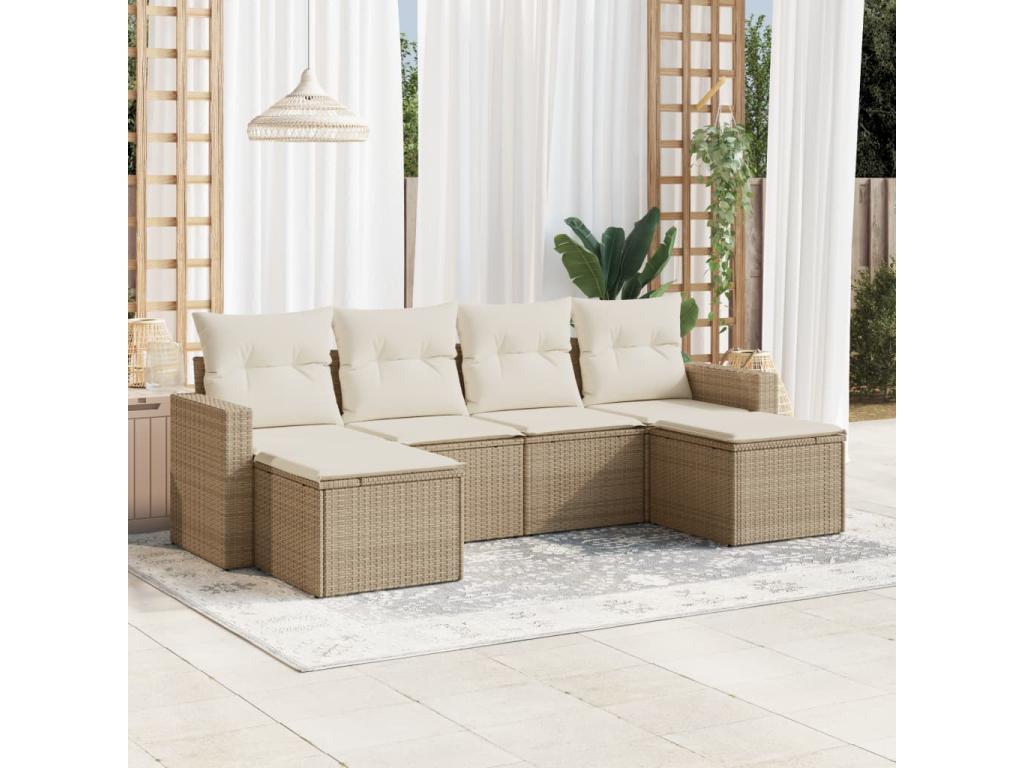 Salon de jardin avec coussins 6 pièces beige résine tressée FPWG84624