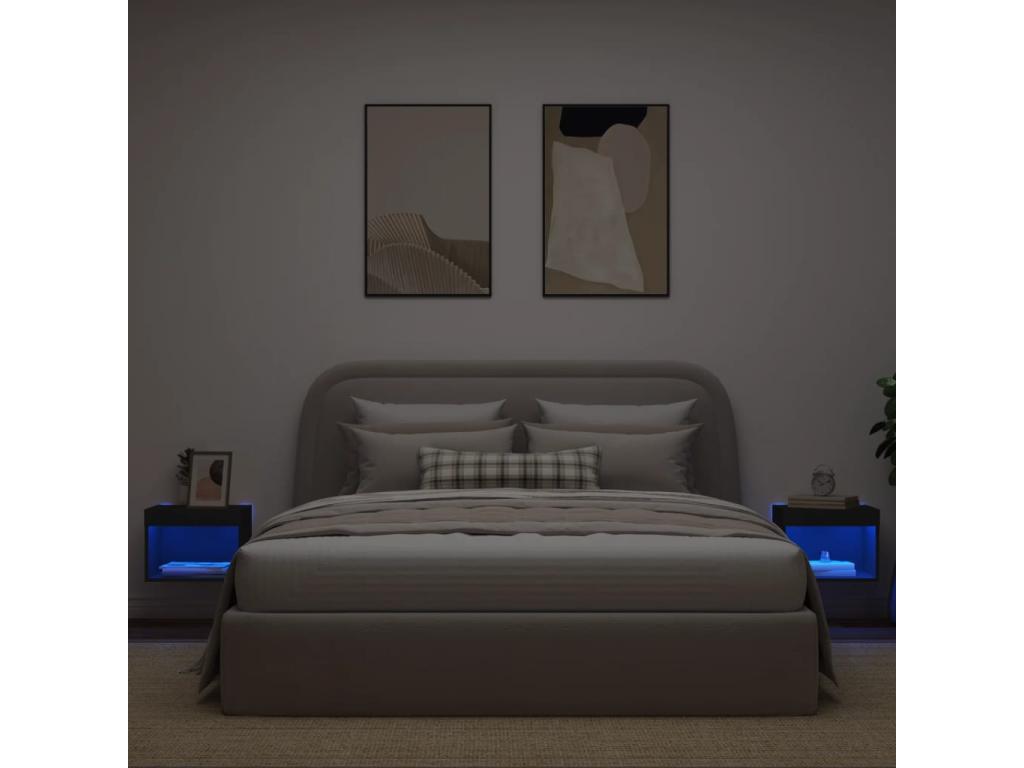 Tables de chevet murales avec Domopureères LED 2 pièces noir EGIW60908