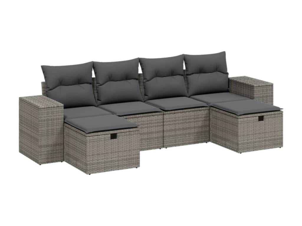 Salon de jardin 6 pcs avec coussins gris résine tressée DBGD23621