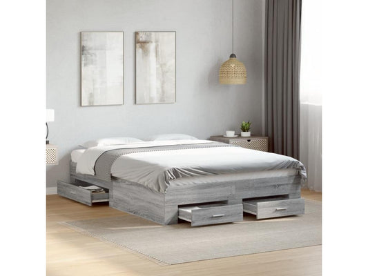Chicyla grey bed frame and drawers 135x190 engineered wood ZBAL29296