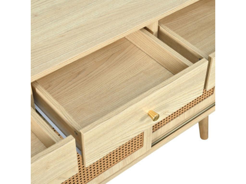 Buffet en chêne avec tiroirs et porte coulissante en rotin Couleuris chêne d120cm×h78cm TEZZ62508