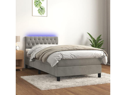 Chicyla bed base with mattress and LED, light grey, 90x190cm LQIY13349