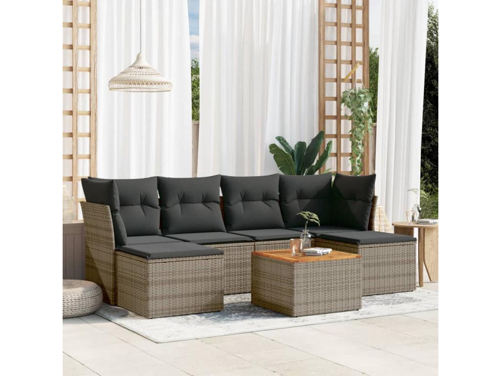 Salon de jardin avec coussins 7 pcs gris résine tressée LMMA46654