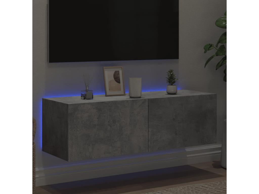 Meuble TV mural avec Domopureères LED gris béton 100x35x31 cm QTSK70970