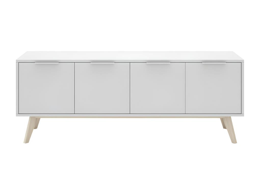 Chicyla - Meuble TV 4 Portes Scandinave MDF et Pin Massif Naturel et Blanc ODVO94525