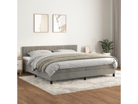 Upholstered bed base and mattress, light grey, 200x200cm, velvet, OQFW62488