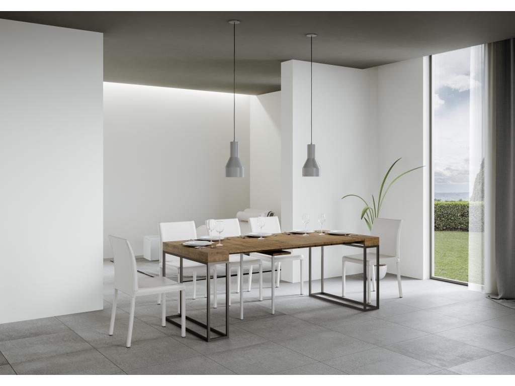 Console extensible 90x40/196 cm Epoca Small Noyer cadre Anthracite KKXZ81218