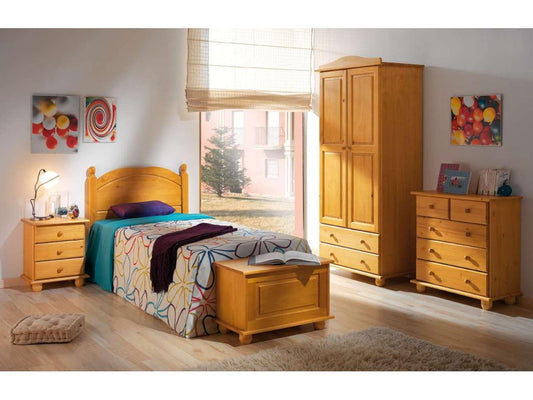 Children's storage chest with hinged door in solid pine, Honey color - W- 70 x D- 39 x H- 46 cm HCDC36390