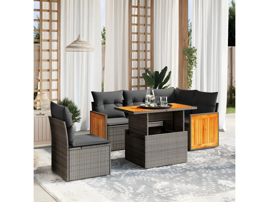 Salon de jardin avec coussins 6 pièces beige résine tressée HMGU87822