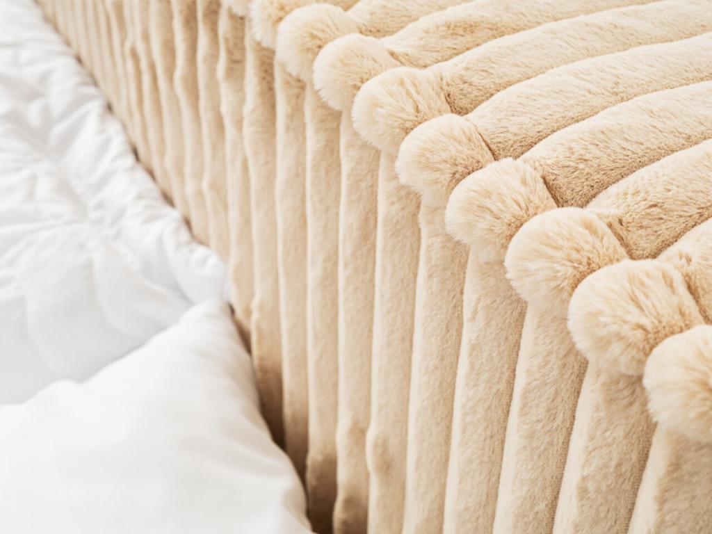 Lit rembourré avec rangement - 160x200 - lit double - côtelé - beige - Domopure SCST93065