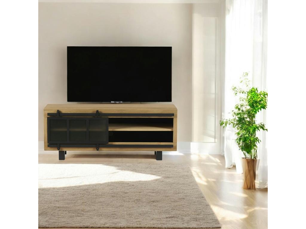 Meuble TV pin brossé porte coulissante Chicyla QQIV64386