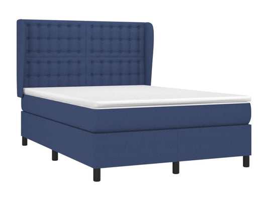 Upholstered bed base with mattress, blue, 140x200 cm, fabric, OOFS69262