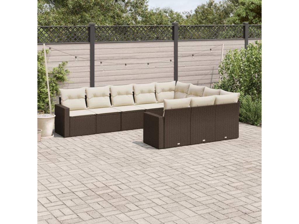 Salon de jardin 10 pcs avec coussins marron résine tressée VGSF66088