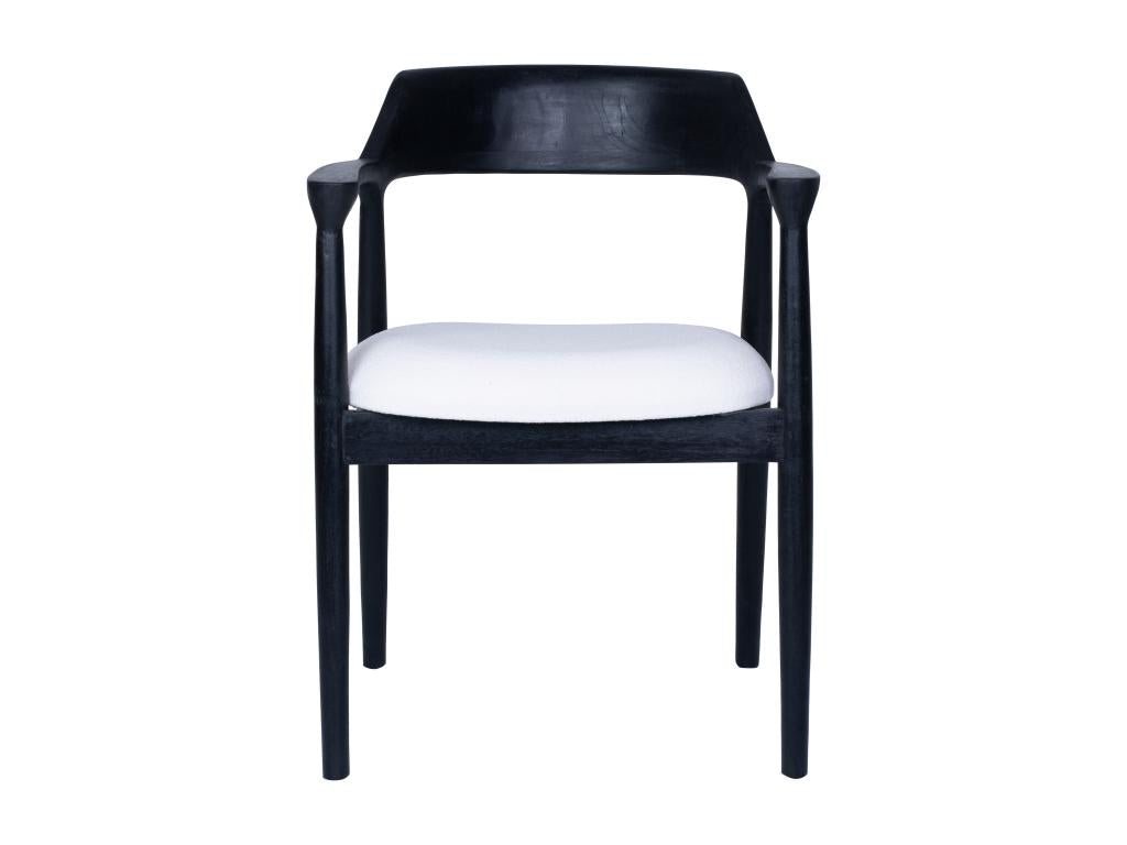 Lot de 6 chaises avec accoudoirs en teck et tissu bouclette - Noir et Blanc - Chicyla ELVY02687