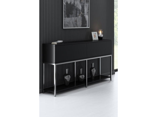 Domopure Contemporary Style Console Table L150cm Black Wood and Silver Metal THGX92228
