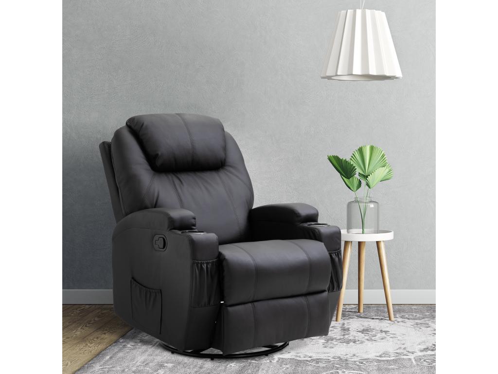 Fauteuil luxe de relaxation et massage inclinaison dossier repose-pied réglable revêtement synthétique noir NWGE83229