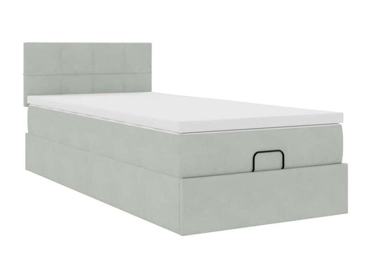 Cadre de lit ottoman et matelas gris clair 90x200 cm velours HQXR48053