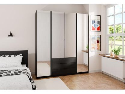 Armoire 4 portes avec miroirs et 3 tiroirs - 200 cm - noir- Domopure GBBI84210
