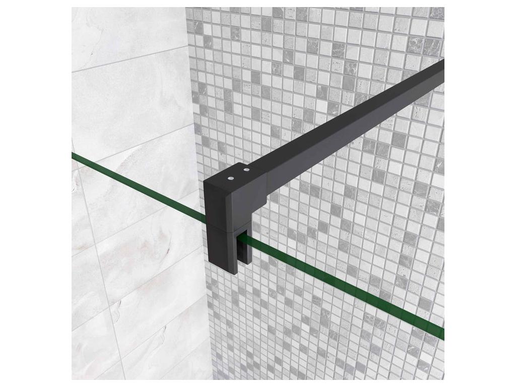 Paroi de douche à l'italienne avec retour pivotant 100 40x200cm avec barre de fixation 140cm en carré - Noir Mat - 8mm verre anticalcaire CLTT27983