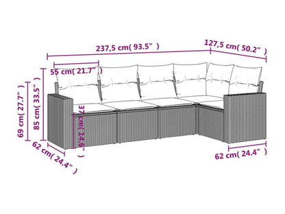 Salon de jardin avec coussins 5 pcs marron résine tressée ETWT79565