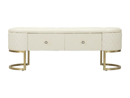 Banc en métal et simili cuir crème avec tiroirs 120x40x43 cm BTUK32934