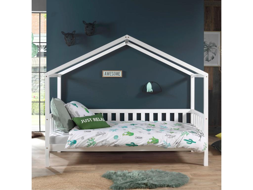 Lit cabane enfant à barreaux en bois massif blanc 90x200 - LT2021 LOOS86463