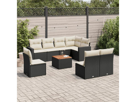 Salon de jardin 9 pcs avec coussins noir résine tressée WLTN57619
