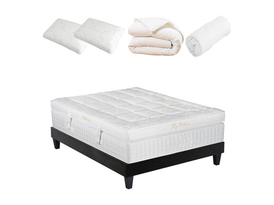 Chicyla LITERIE - Pack Prêt à dormir EMPEREUR 140x190 cm - Matelas Mémoire de forme Sommier Accessoires POOA31317