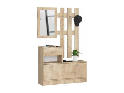 Meuble d'entrée porte manteau armoire à chaussures Chêne Chicyla 90 cm 1 porte 1 tiroir mat 2 étagères QBDB42441
