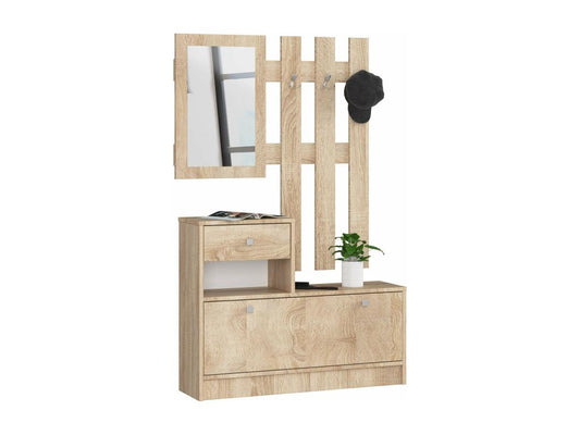 Meuble d'entrée porte manteau armoire à chaussures Chêne Chicyla 90 cm 1 porte 1 tiroir mat 2 étagères QBDB42441