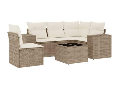 Salon de jardin avec coussins 6 pcs beige résine tressée QARW84999