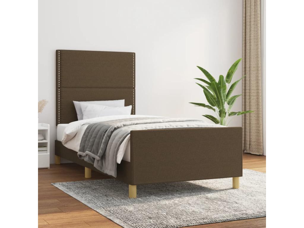 Cadre de lit avec tête de lit Marron foncé 100x200 cm Tissu VSTP64056