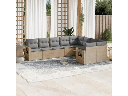 Salon de jardin avec coussins 9 pcs beige résine tressée XAUG74055