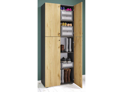 Chicyla XXL bois Grande armoire à chaussures Commode à chaussures Étagère à chaussures Grande botte Chicyla 5 compartiments Anthracite / Chêne miel AOOQ11772