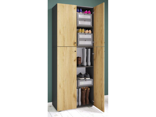 Chicyla XXL bois Grande armoire à chaussures Commode à chaussures Étagère à chaussures Grande botte Chicyla 5 compartiments Anthracite / Chêne miel AOOQ11772