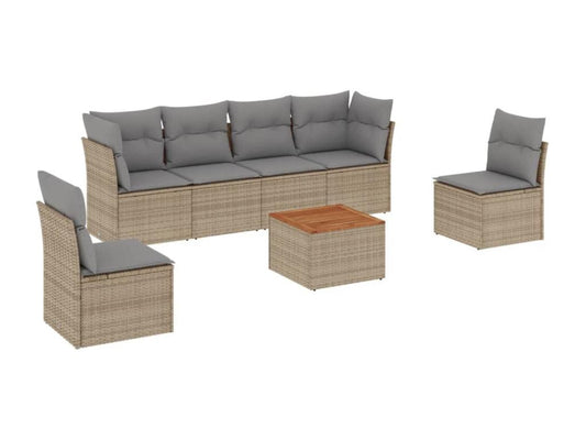 Salon de jardin avec coussins 7 pcs beige résine tressée QTWQ34259