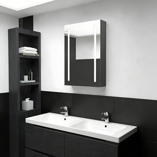 Armoire de salle de bain à miroir LED gris 50x13x70 cm OYJC31585