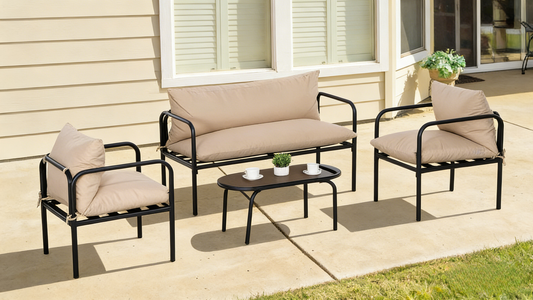 Ensemble salon de jardin 4 places 4 pièces avec coussins beige EAGX66111