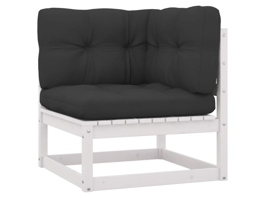 Salon de jardin 6 pcs avec coussins Blanc Bois de pin massif 3 BXMX31768