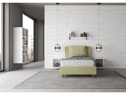 Lit 1 place et demi avec sommier rembourré 120x210 microfibre vert Domopure UNRE02343