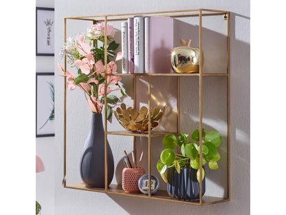 Étagère Murale 68x68x17 cm Carré Métal Moderne Pour Mur Flottante Or HAGH27297